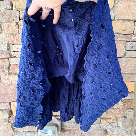 Crown & Ivy XL Navy Eyelet Cotton Flutter Smocked Back Maxi Dress Cottage Preppy - Picture 7 of 13